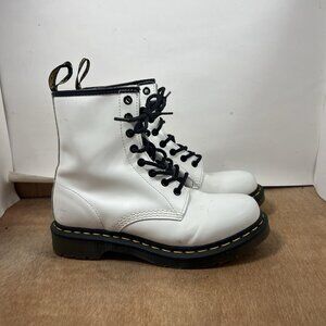 Dr Martens Boots Womens Size 8 White Leather Moto Boots 1460